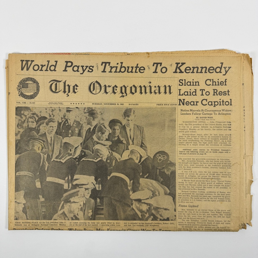 Vintage The Oregonian Newspaper Nov 26 1963 JFK Funeral Tribute Kennedy Slain
